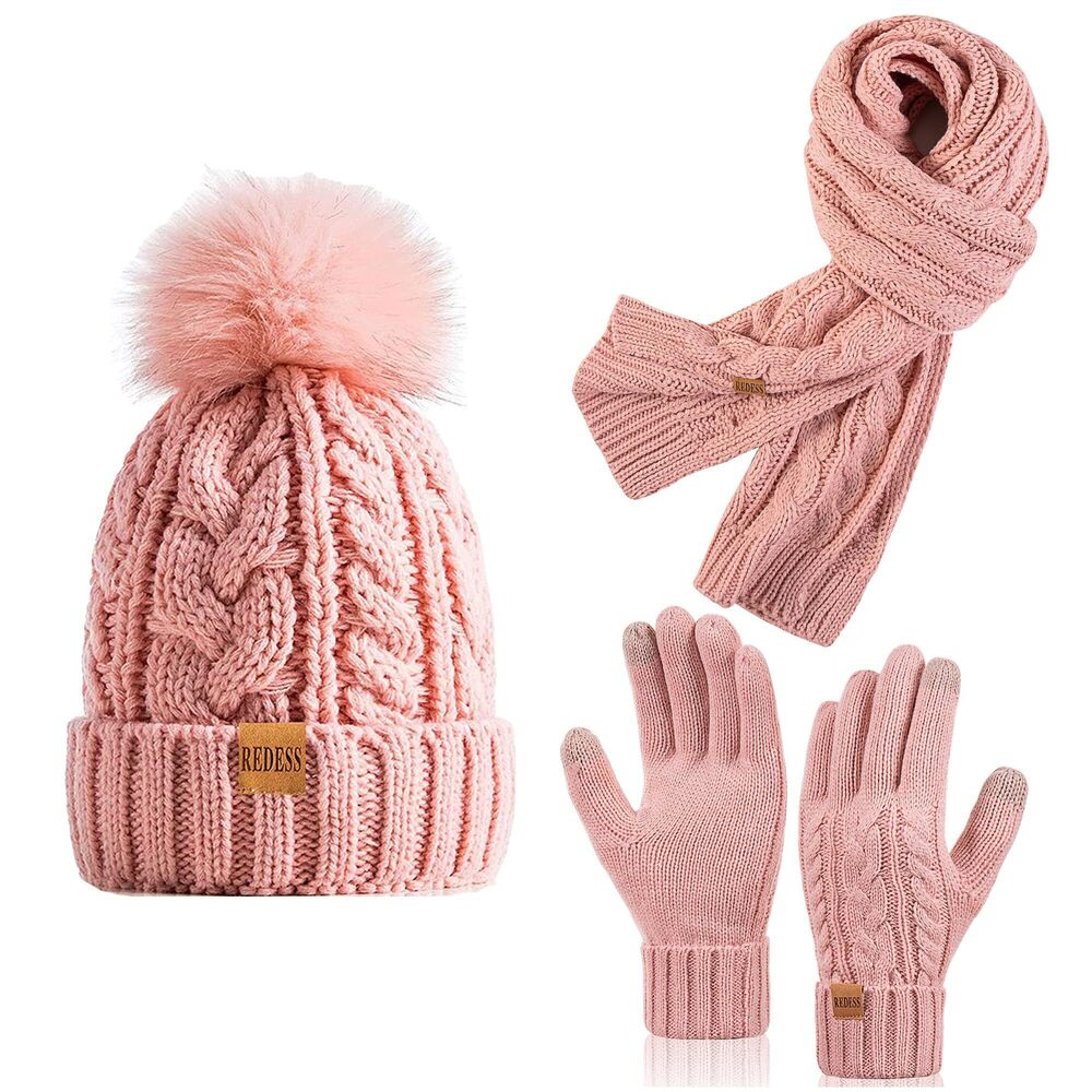 5893 Winter Knitted Beanie Hat Warm Fleece Lined with Pompom Cap Thick